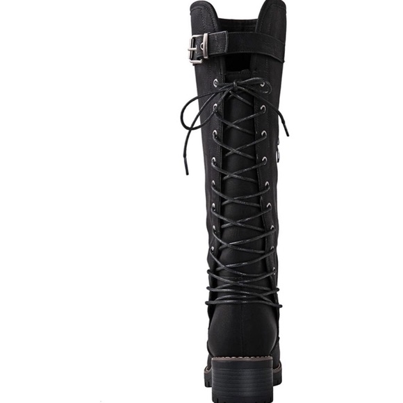 Lace Up Back Knee High Fashion Boots Vegan Leather - Picture 5 of 8